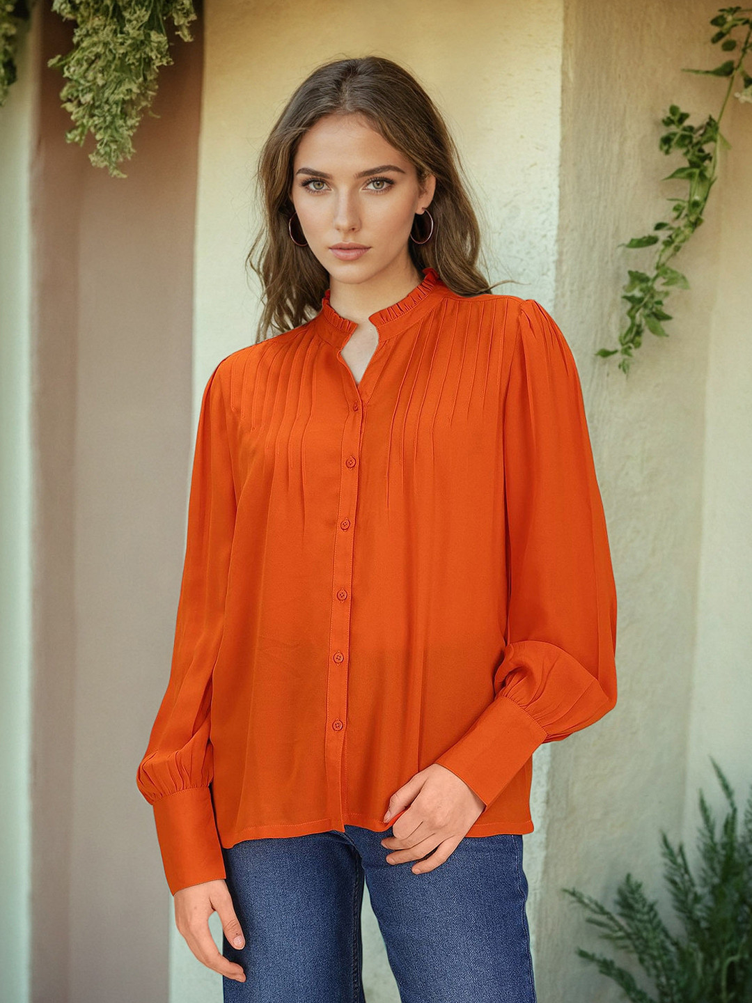 U S Polo Assn Women Women Orange Mandarin Collar Shirt Style Top