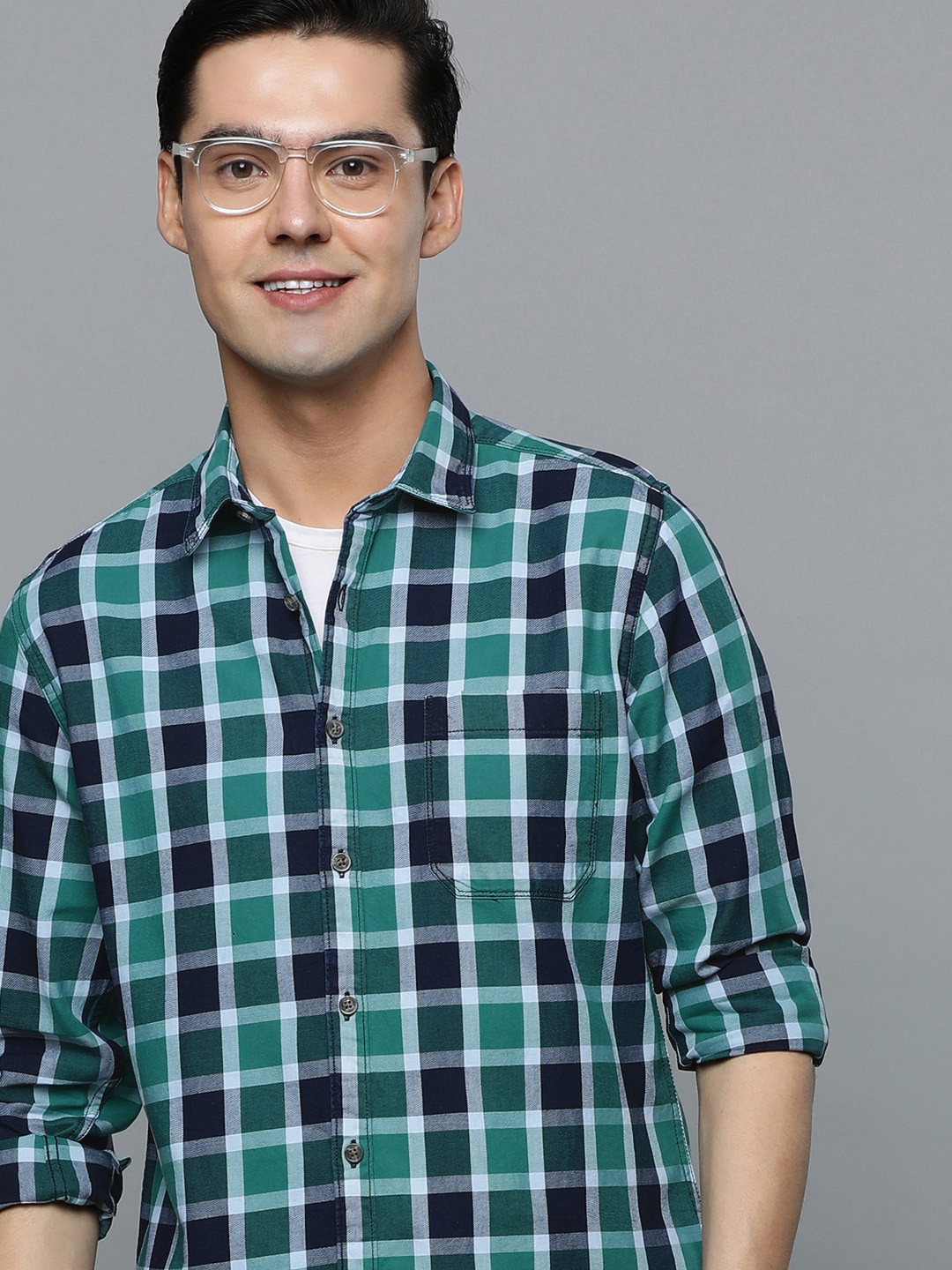 Flying Machine Men Blue Standard Slim Fit Tartan Checks Checked Casual Shirt