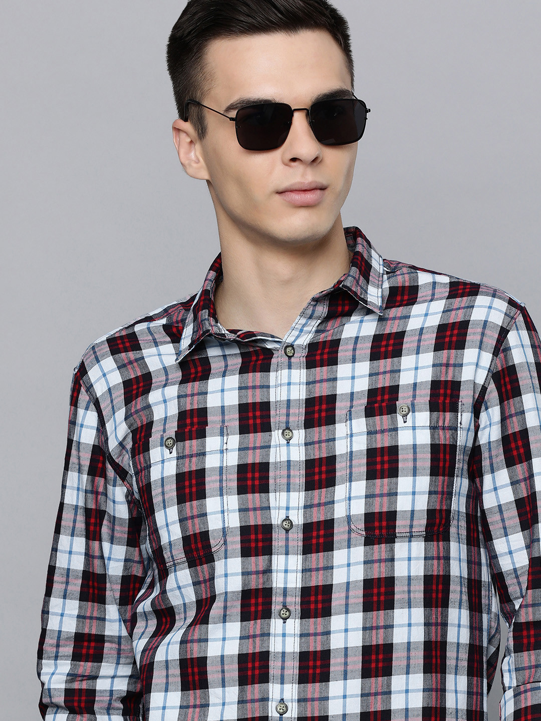 Flying Machine Men White Standard Slim Fit Checked Casual Shirt