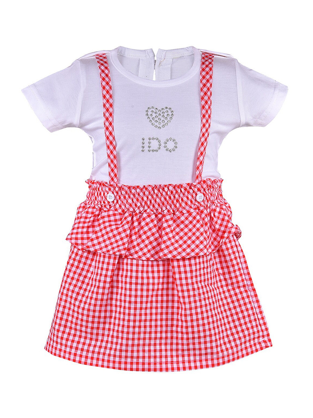 Wish Karo Girls Red & White T-shirt with Skirt