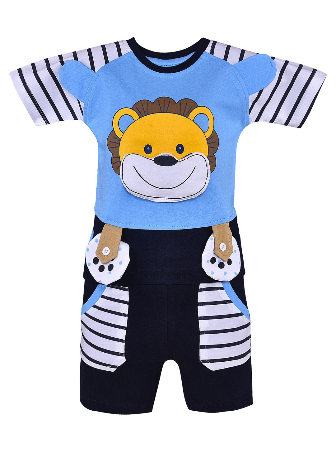 Wish Karo Boys Blue And Black Printed Cotton T Shirt With Short