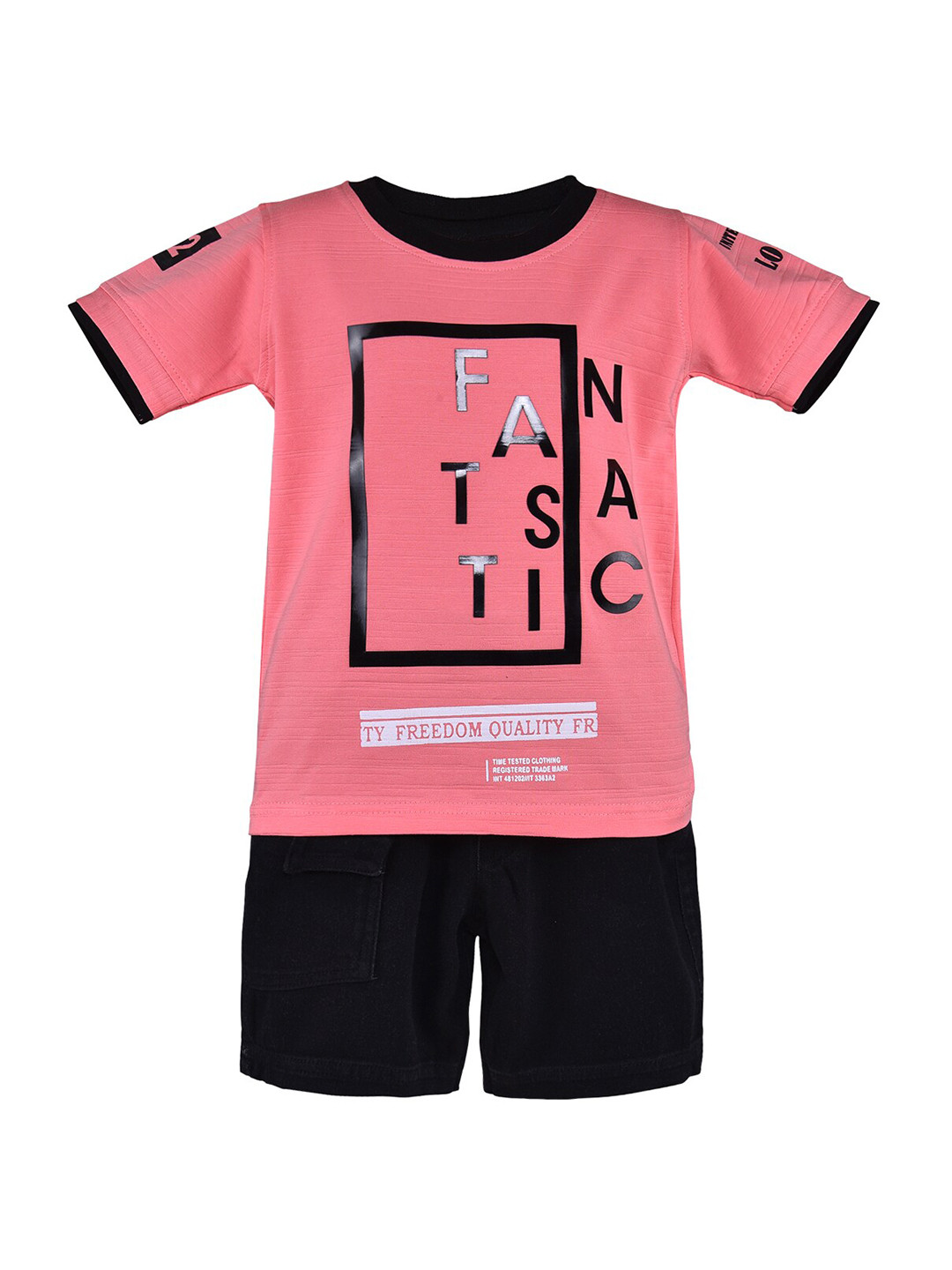 Wish Karo Boys Pink & Black Printed T-shirt with Short
