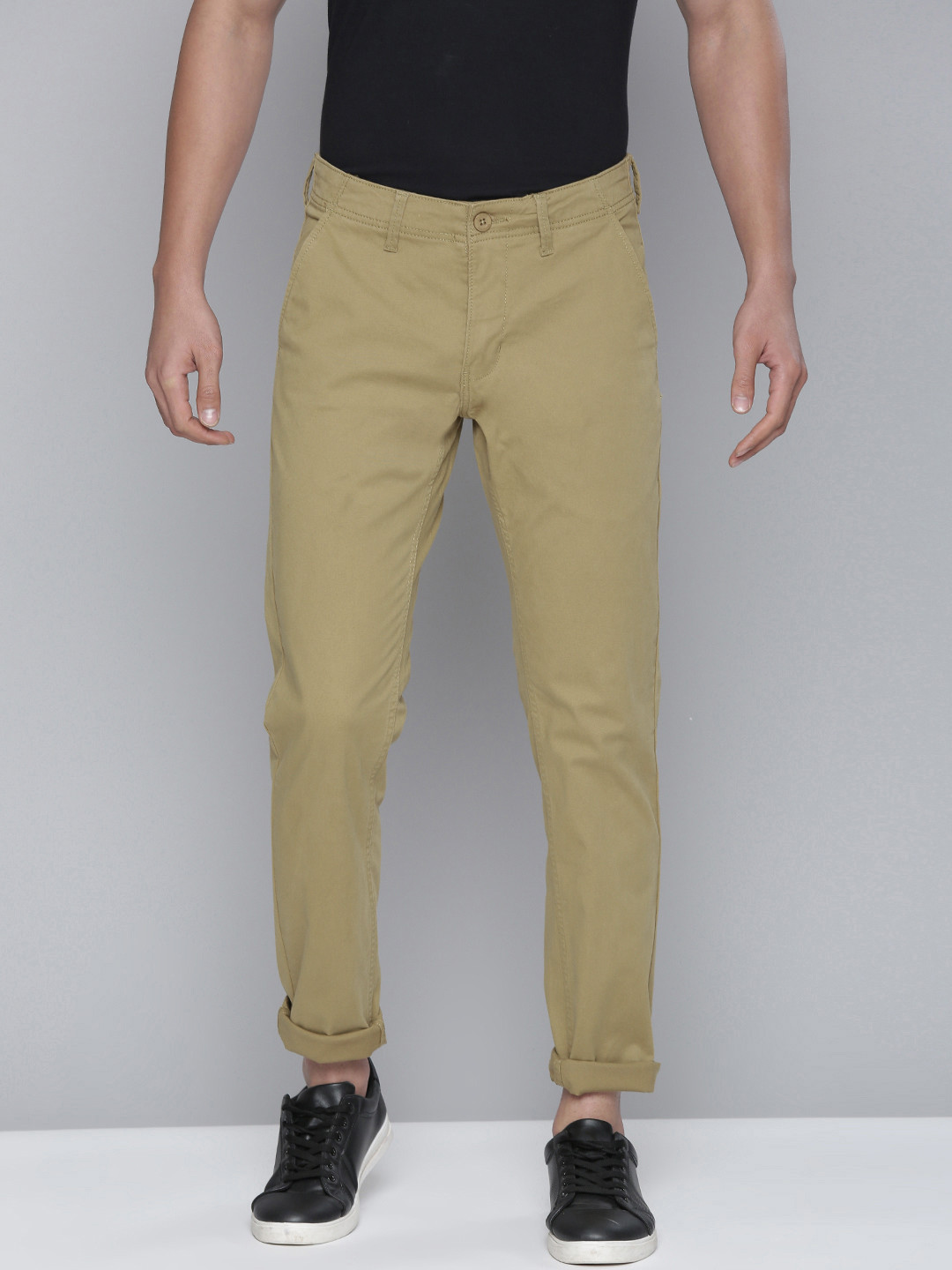 Flying Machine Men Khaki Comfort Super Slim Fit Mid-Rise Plain Woven Flat-Front Chinos