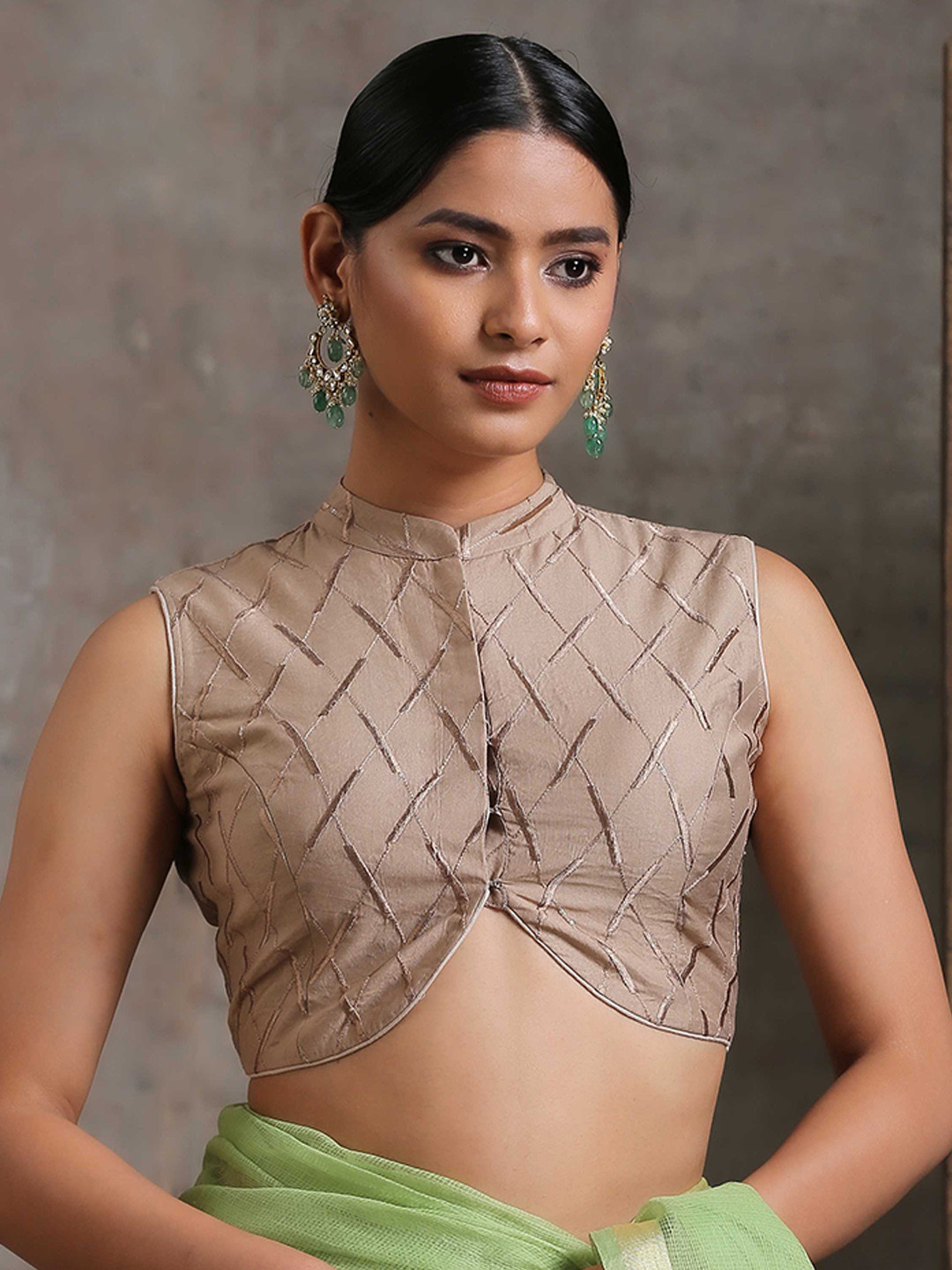 Triyah Woman Light Brown Fawn Embroidered Cotton Blouse