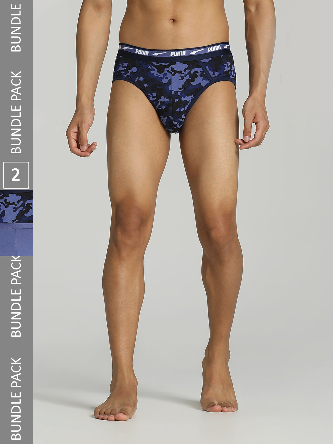 Puma Men Blue Pack of 2 Stretch Camo Mid Rise Briefs