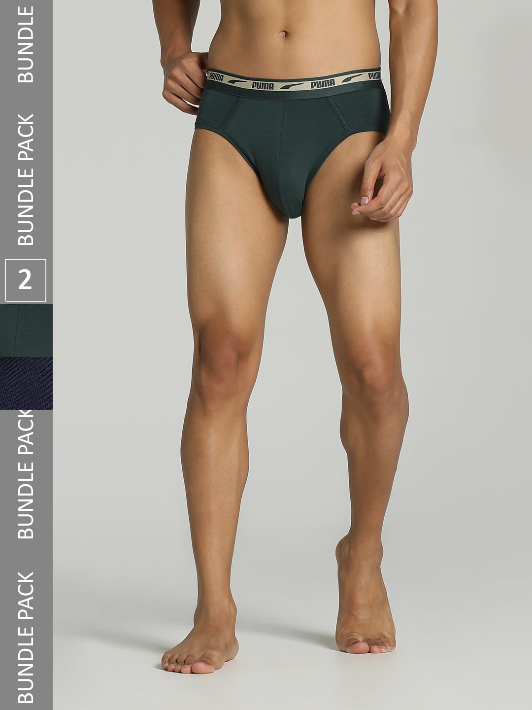 Puma Men Green & Blue Pack of 2 Stretch Plain Briefs