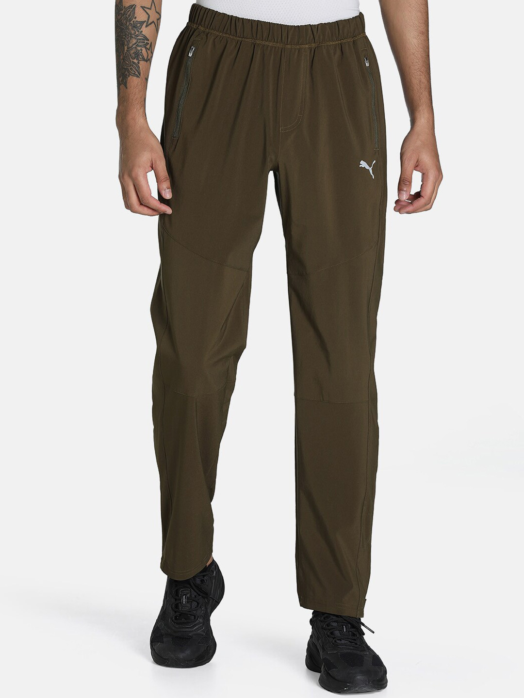 Puma Men Olive Green Tapered Woven Regular Fit Track Pants