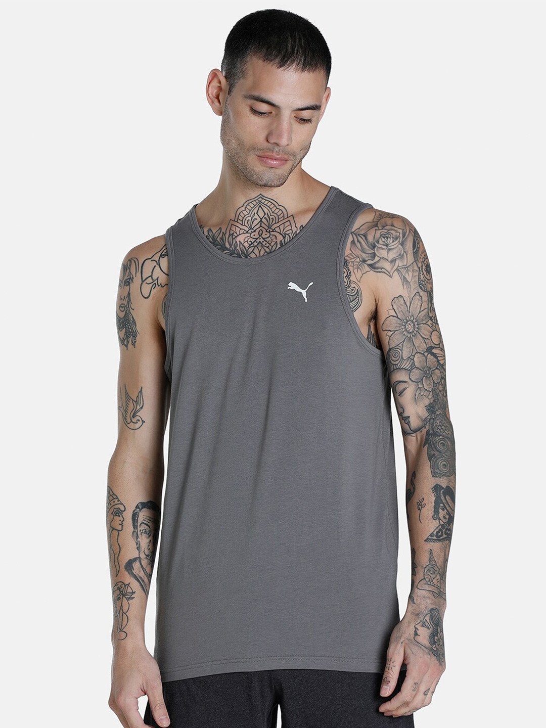 Puma Men Pack Of 2 Grey Solid Cotton Tshirts