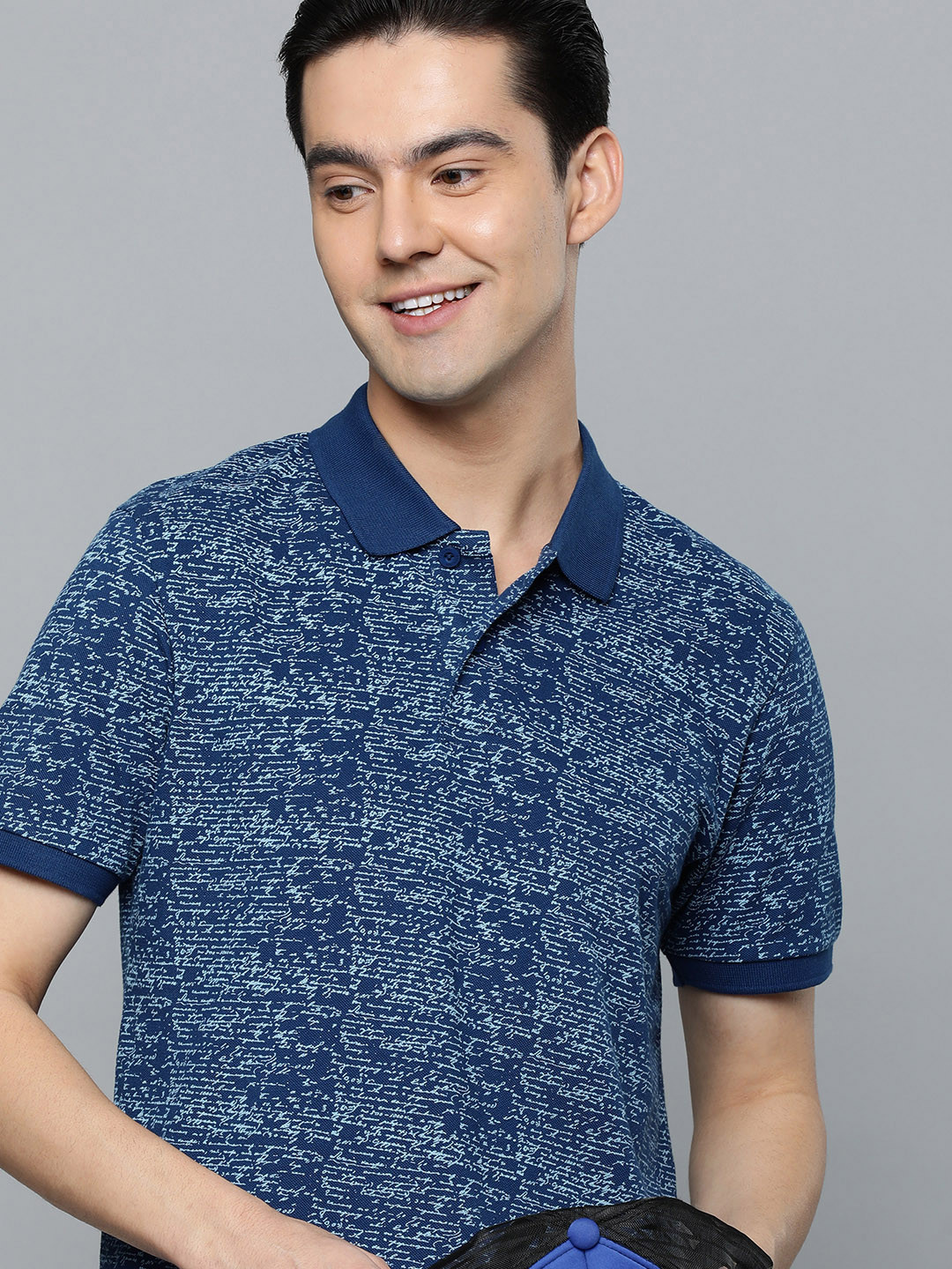 Flying Machine Men Blue & White Abstract Print Polo Collar Pure Cotton T-shirt