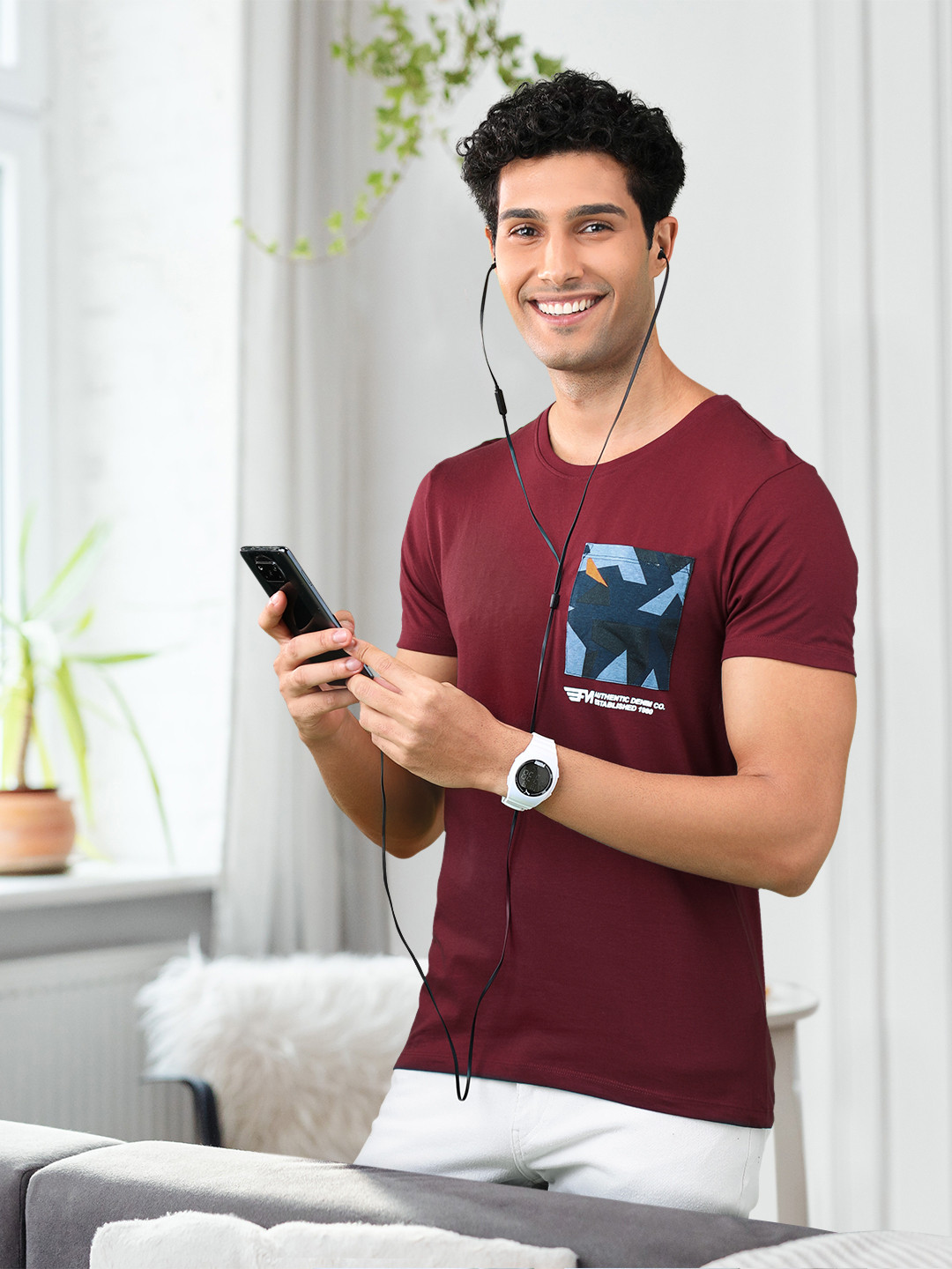 Flying Machine Men Red Brand Logo Placement Printed Pockets Pure Cotton T-shirt