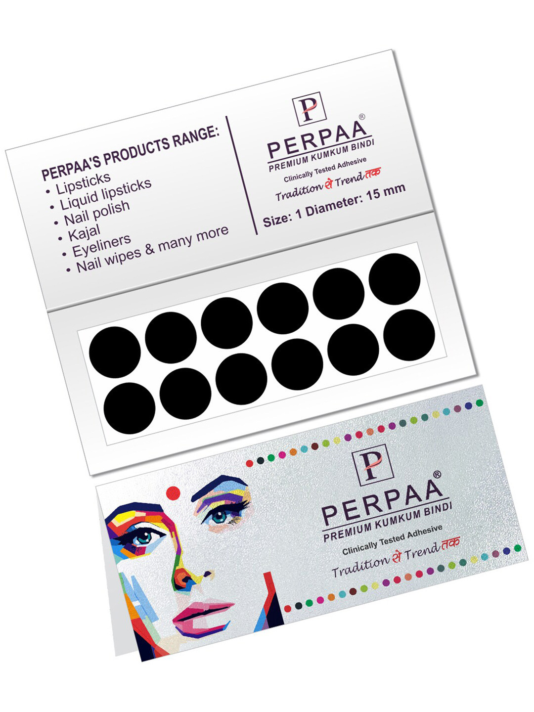 PERPAA Black Velvet Kumkum Bindi Box with 15 Flaps - Size 1
