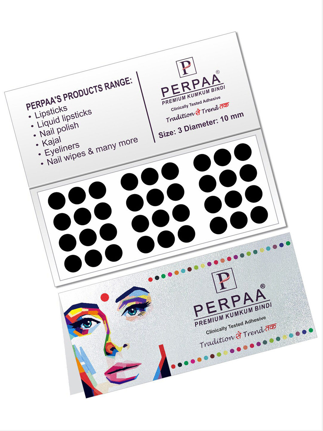 PERPAA Black Velvet Kumkum Bindi Box with 15 Flaps - Size 3