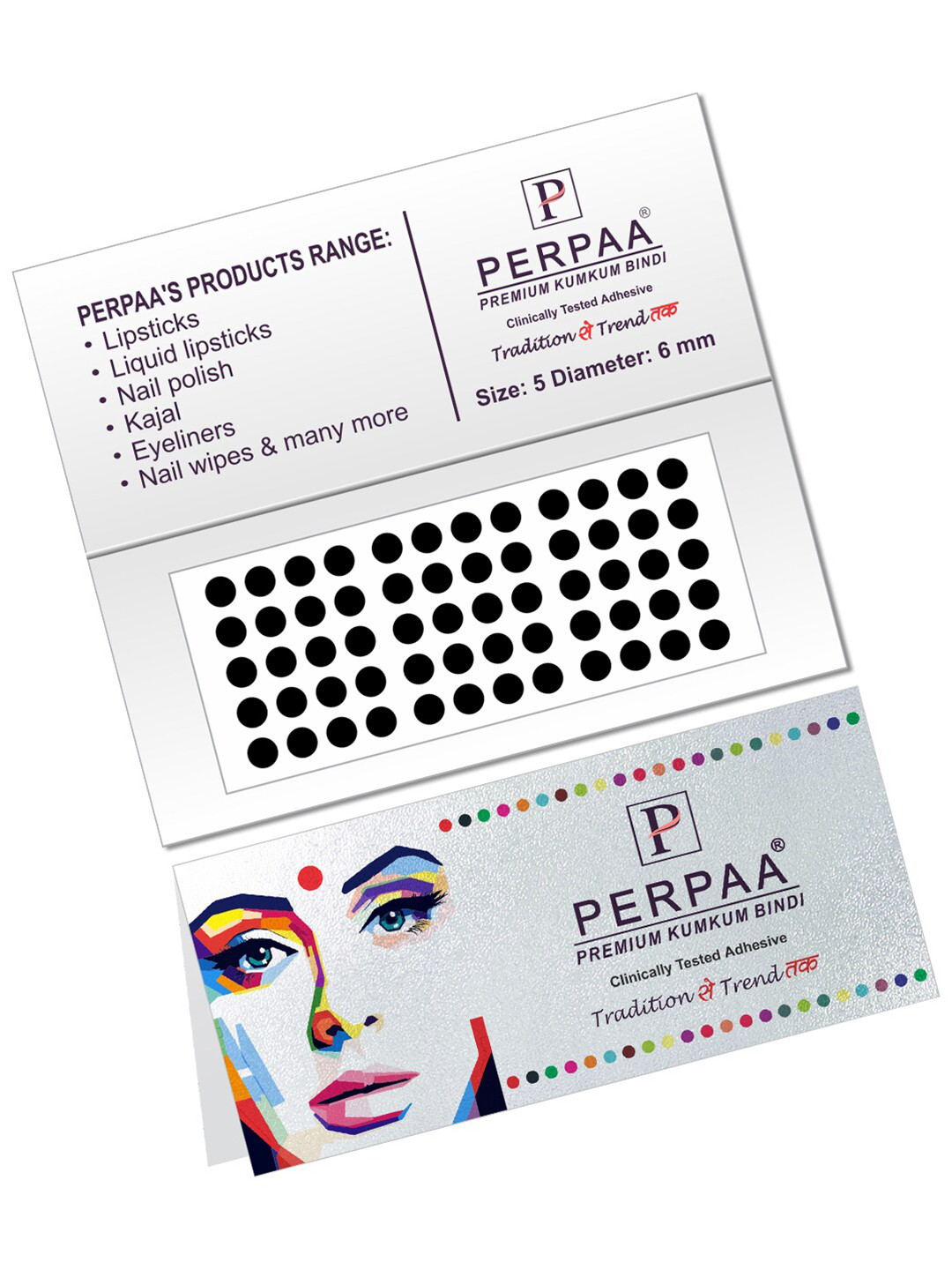 PERPAA Black Velvet Kumkum Bindi Box with 15 Flaps - Size 5