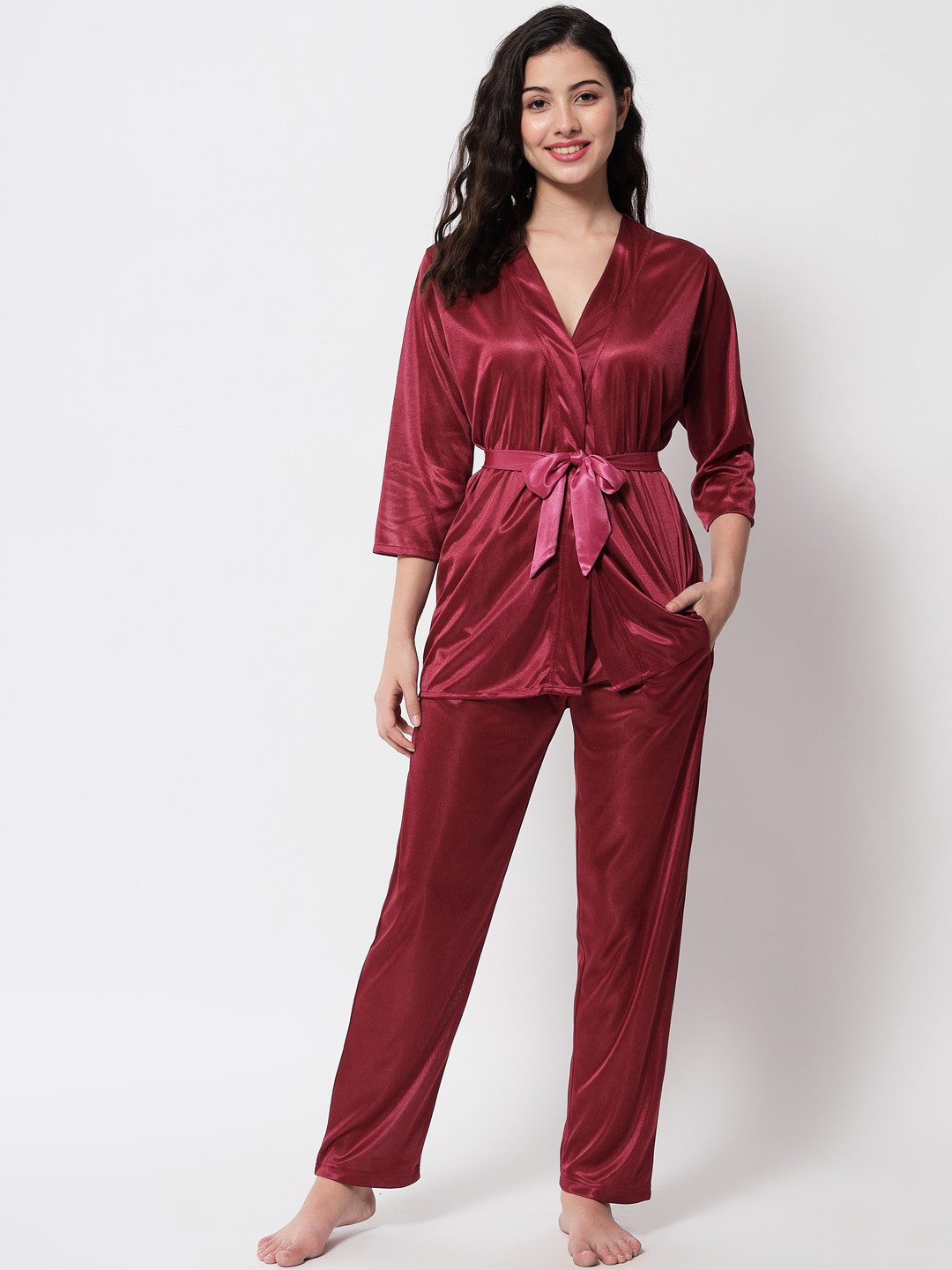 Klamotten Women Burgundy Night Suit