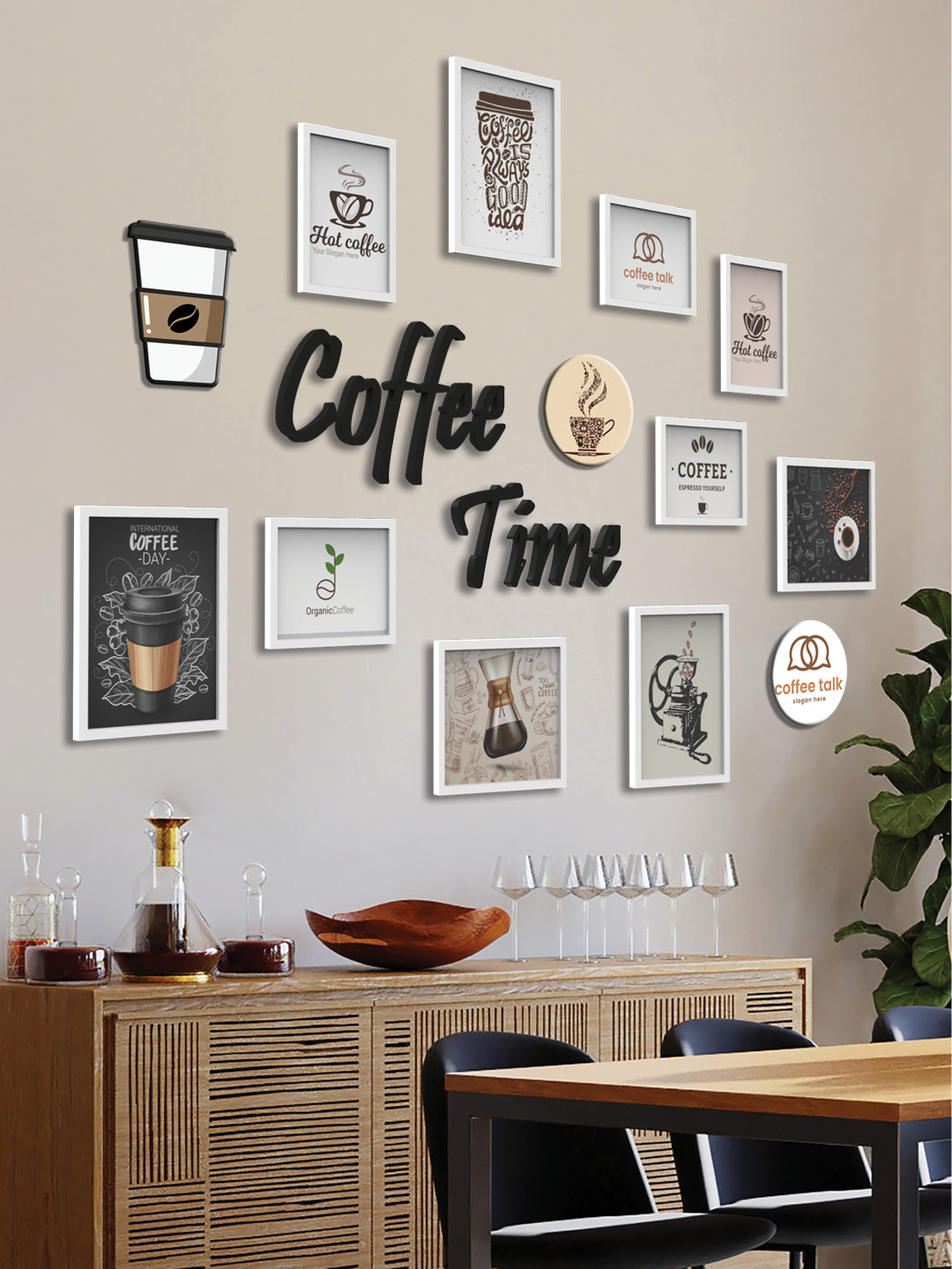RANDOM White Set of 10 3D Collage Photo Frames With COFFEE TIME Plaque