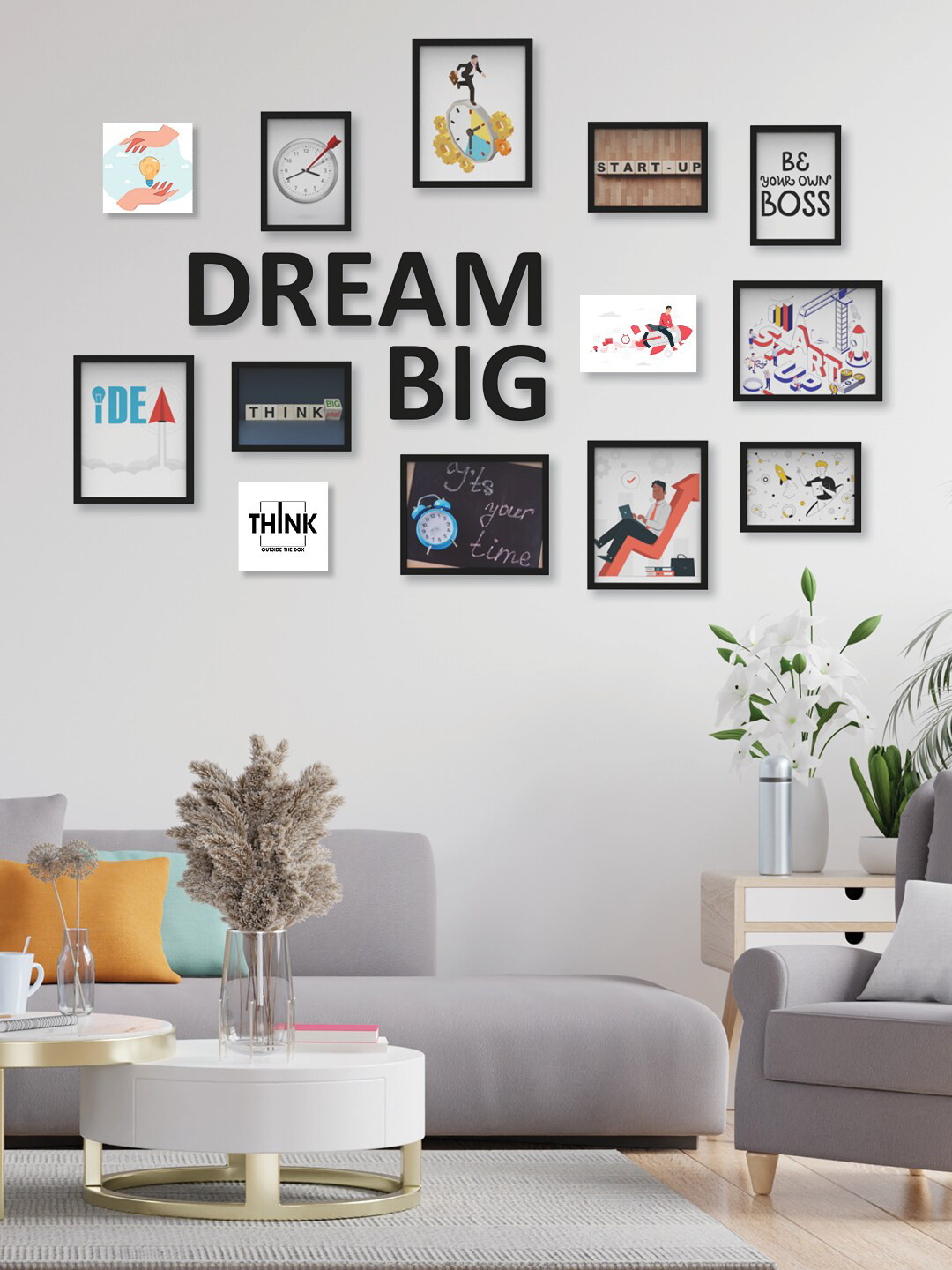 RANDOM Black Set of 10 3D Collage photo frames with DREAM BIG Plaque