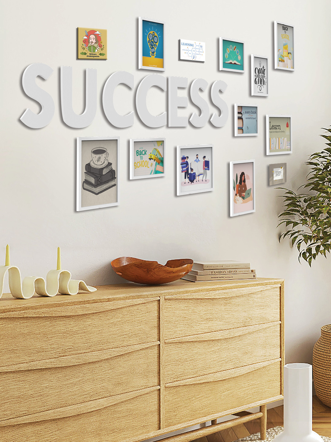 RANDOM White Set of 10 3D Collage Photo Frames with Success Plaque