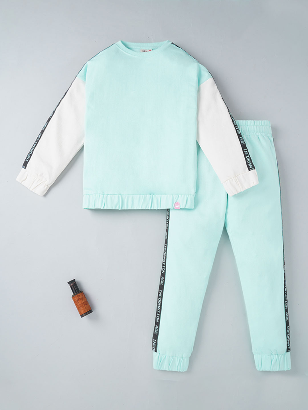 Ed-a-Mamma Girls Blue & White Colourblocked T-shirt with Trousers