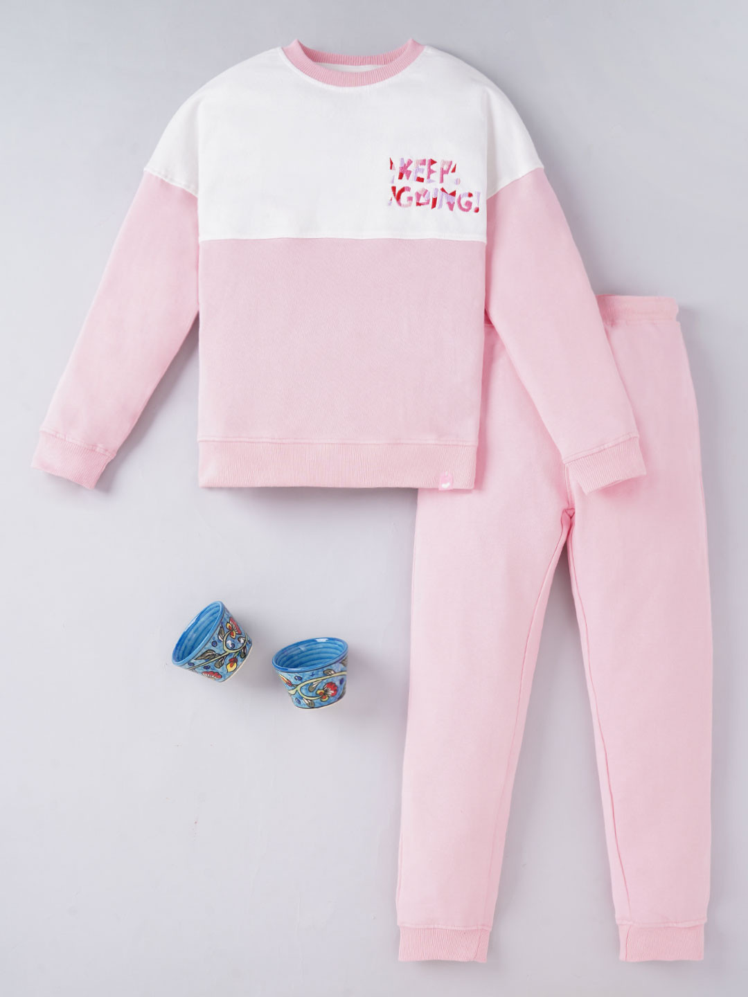 Ed-a-Mamma Girls Pink & White Printed T-shirt with Trouser