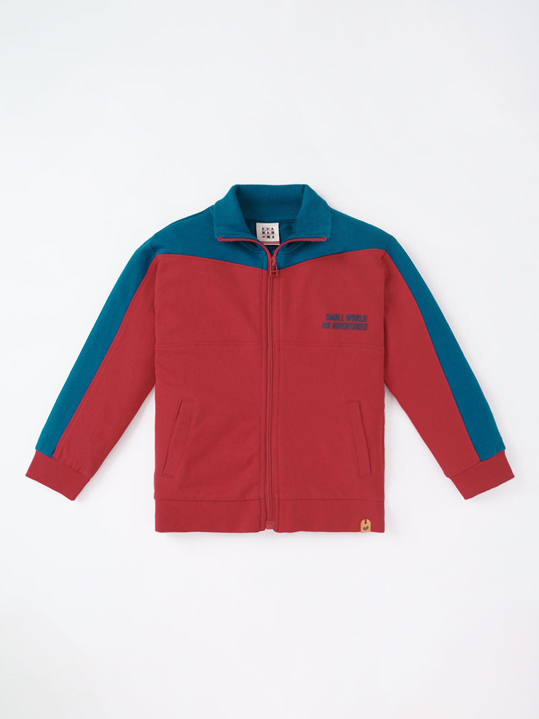 Ed-a-Mamma Boys Red Teal Colourblocked Sporty Jacket