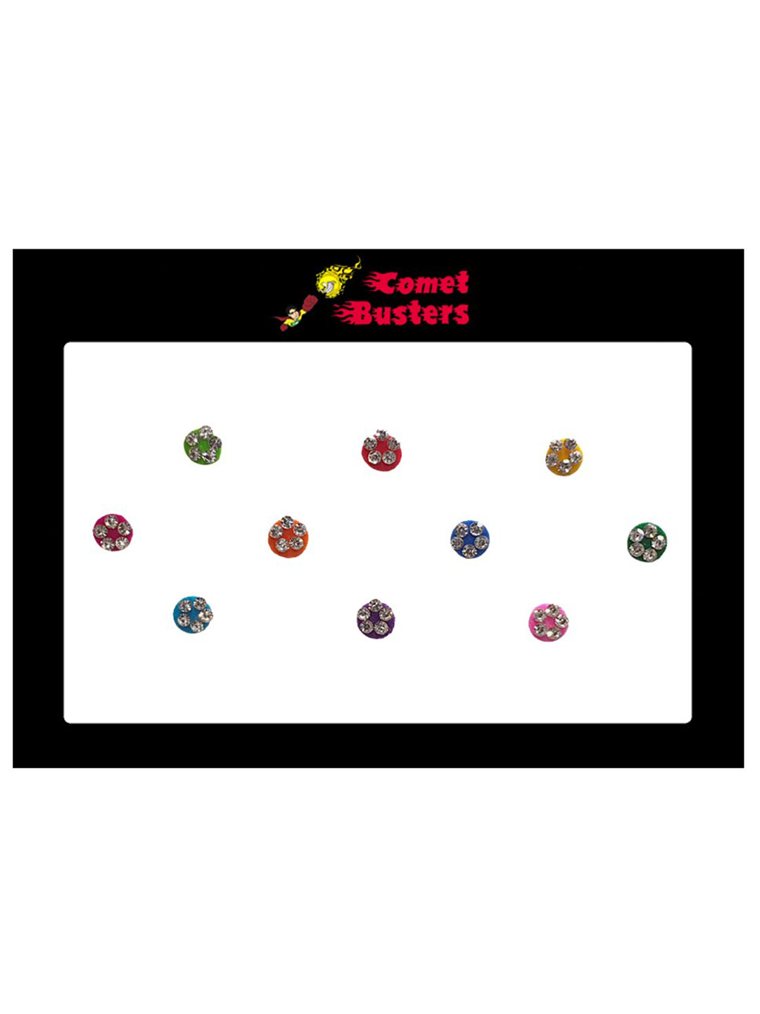 Comet Busters 10 Pcs Embellished Reusable Circular Designer Bindis - Multicoloured