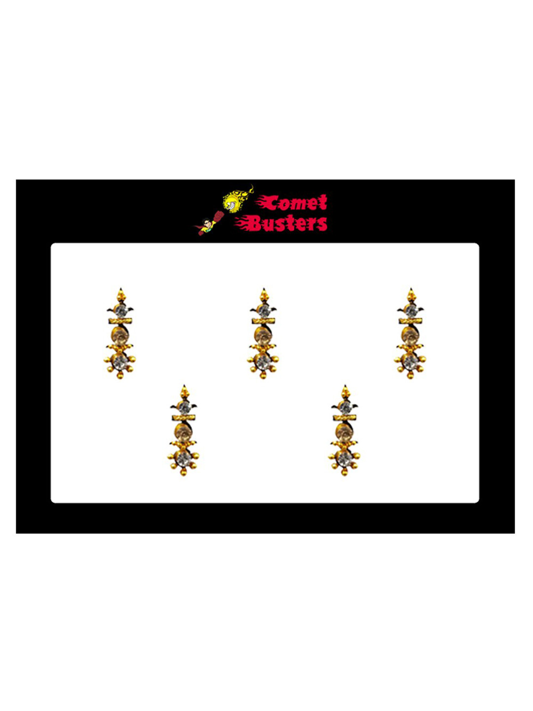 Comet Busters 5 Pcs Embellished Reusable Designer Bindis - Gold-Toned