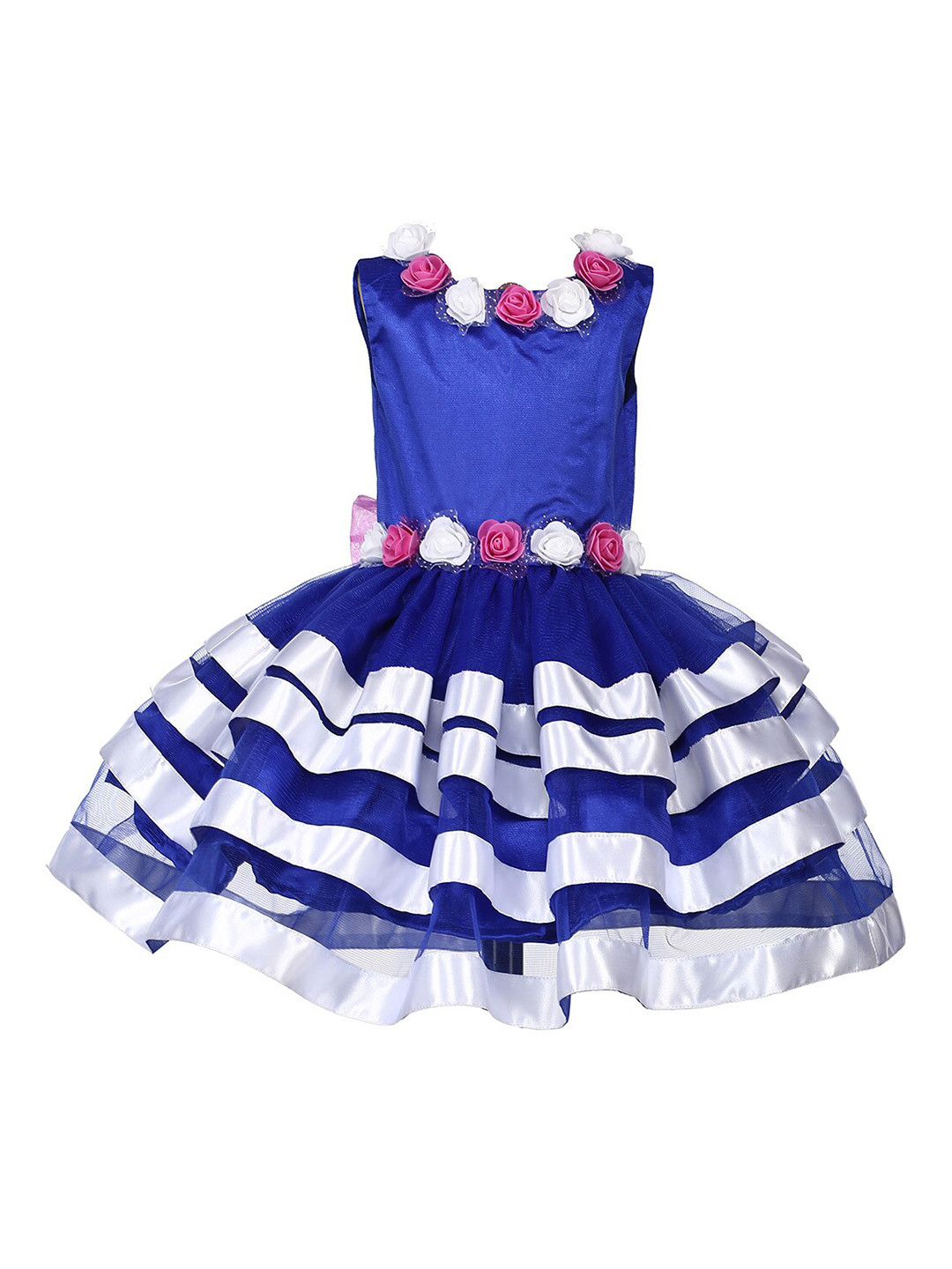 Samsara Couture Girls Blue & Silver-Toned Fit and Flare Net Dress