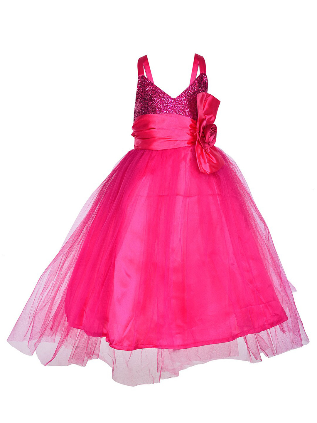 Samsara Couture Kids Girls Magenta Embellished Applique Net Maxi Dress