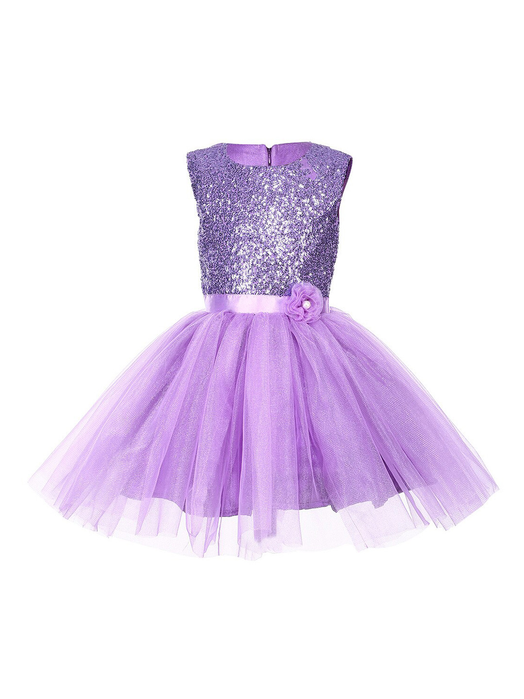 Samsara Couture Kids Girls Lavender Embellished Applique Fit and Flare Net Dress