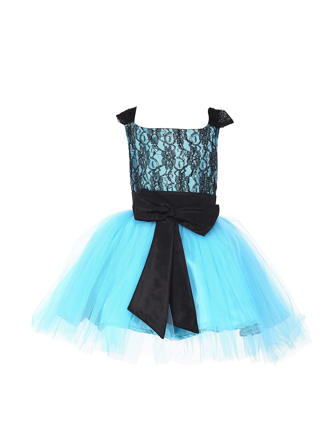 Samsara Couture Girls Turquois Blue & Black Net Dress