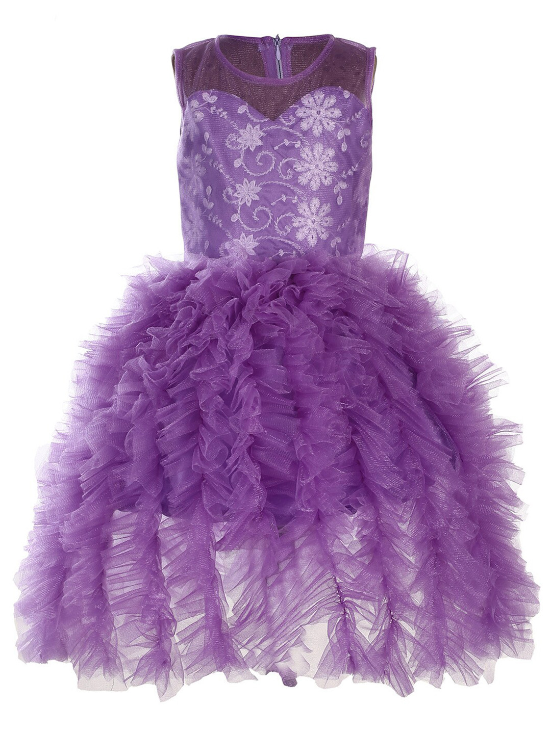 Samsara Couture Girls Purple Embroidered Net Dress