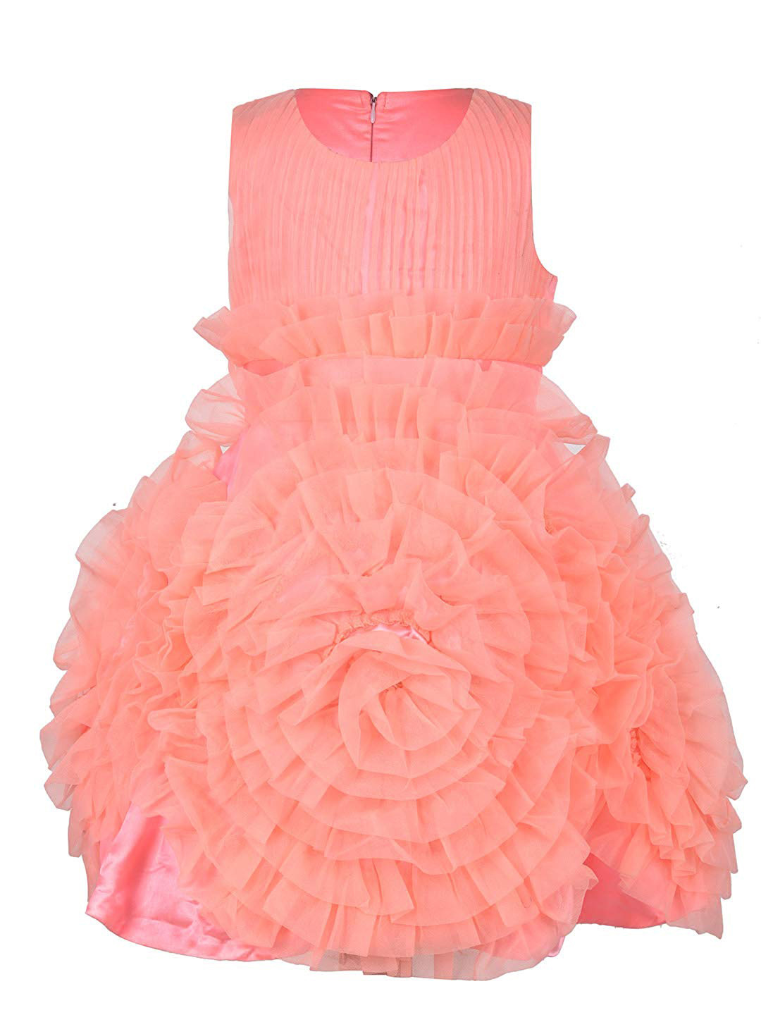 Samsara Couture Girls Peach-Colored Applique Fit & Flare Net Dress