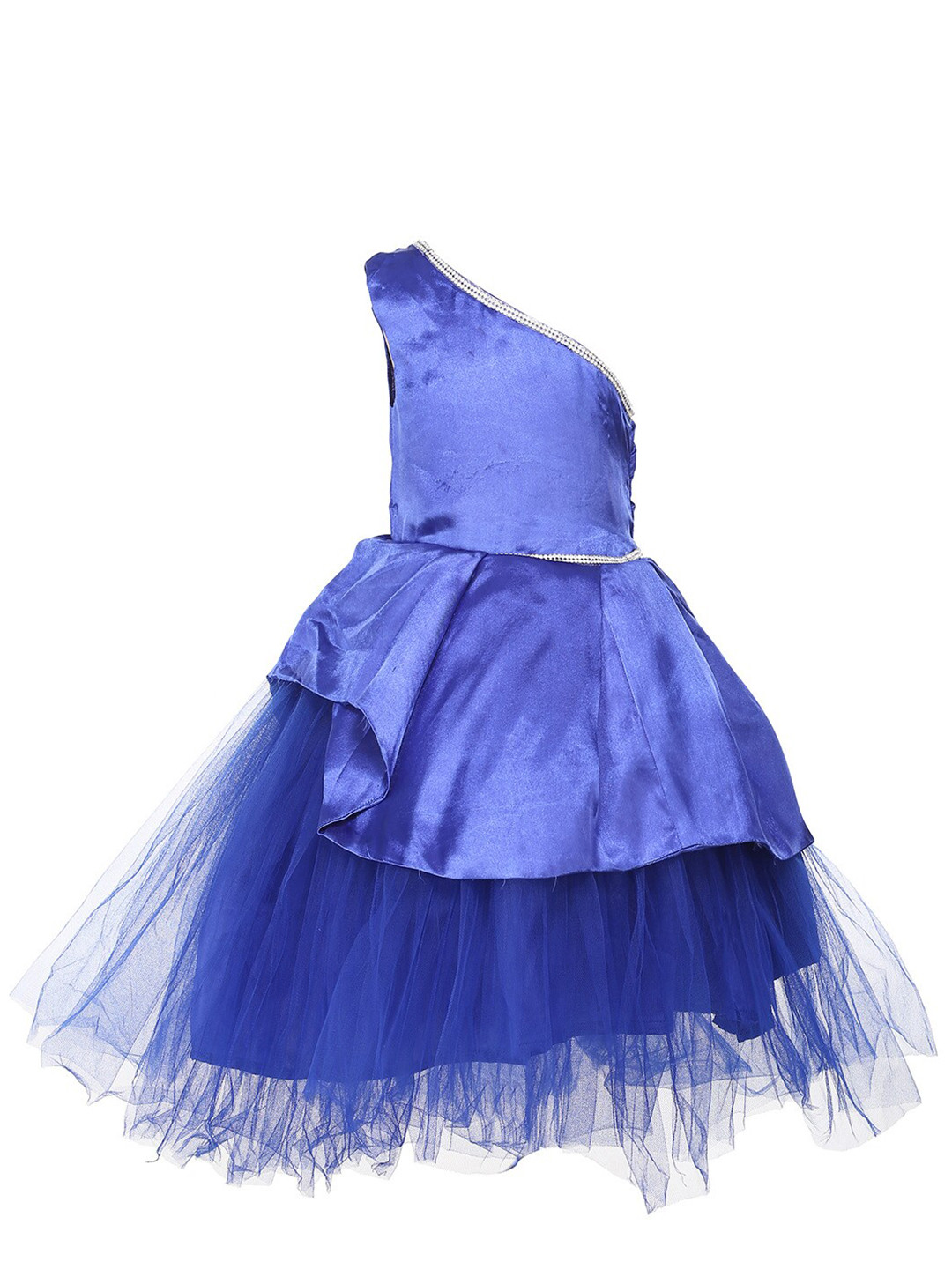 Samsara Couture Girls Violet One Shoulder Net Maxi Dress