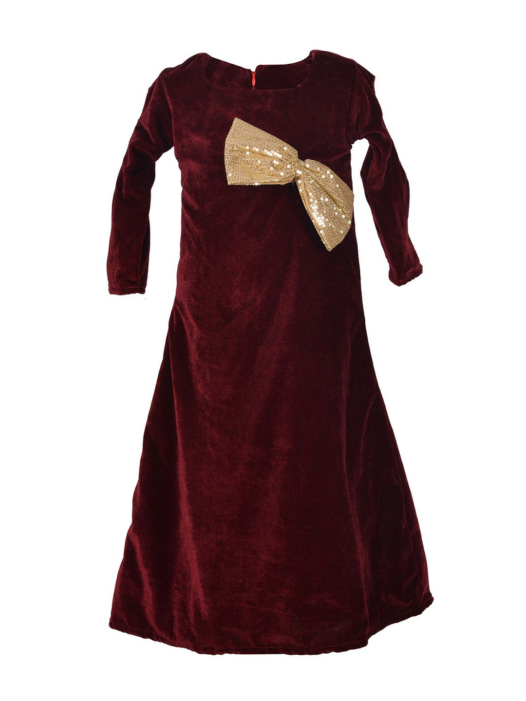 Samsara Couture Girls Maroon & Gold-Toned Net Bodycon Dress