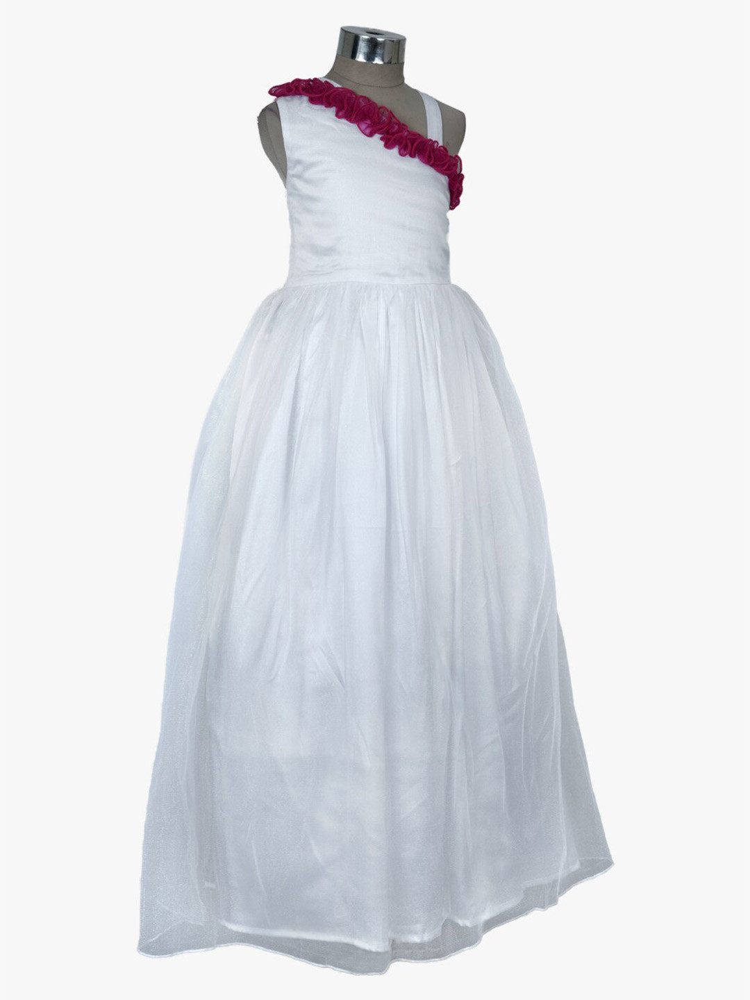 Samsara Couture Girls White Fit and Flare Net Maxi Dress