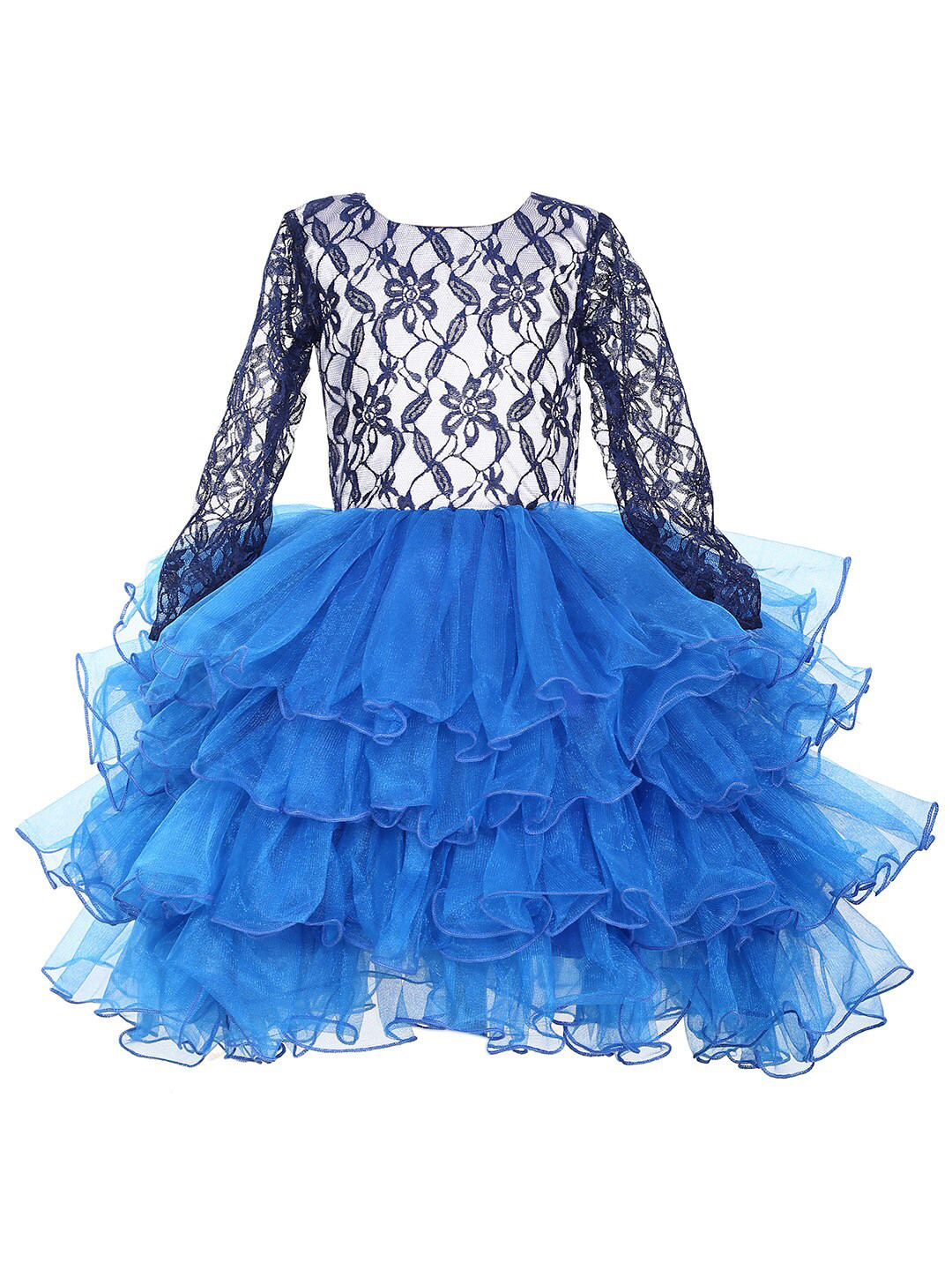 Samsara Couture Girls Blue Cotton Net Dress