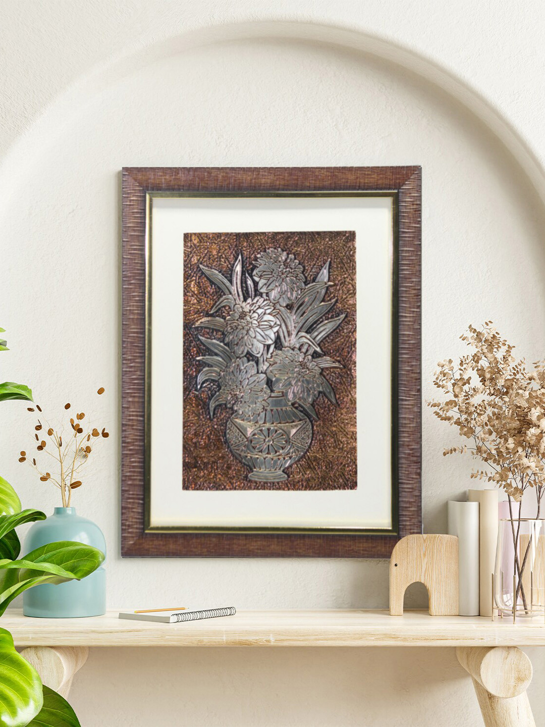 SHREE KALA HOME DECOR Flower Brown Wall Living Room Rectangle Potrait Paintings Wall Art