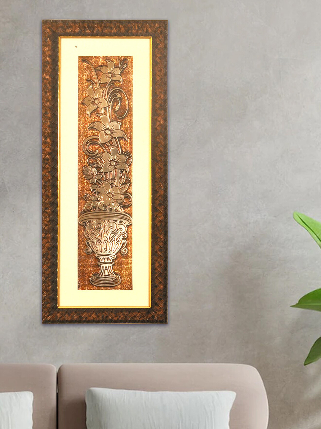 SHREE KALA HOME DECOR Vintage Flower Vase Wall Rectangle Paintings Wall Art -22.5 x 9.5 In