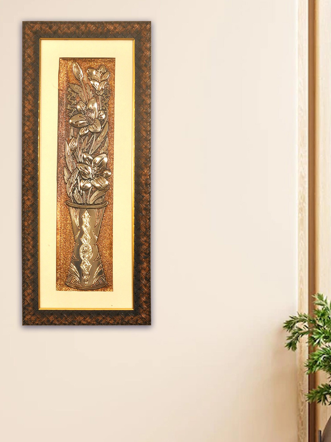 SHREE KALA HOME DECOR Wild Flowers Vintage Egyptian Wall Art Embossed Foil Painting