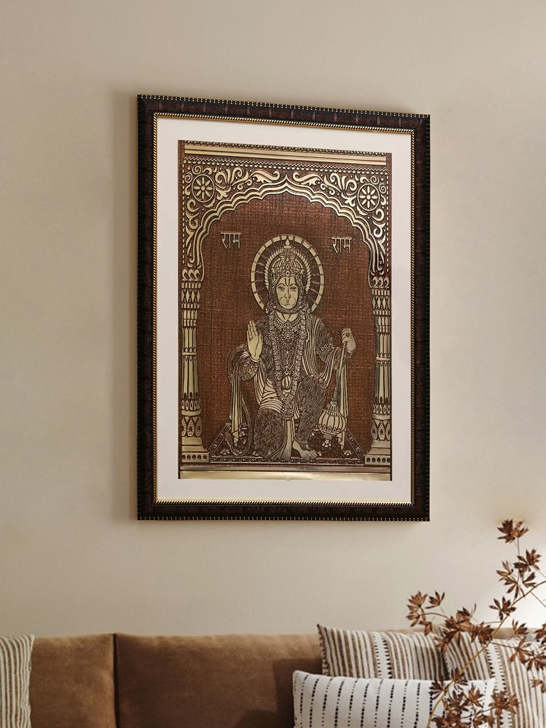 SHREE KALA HOME DECOR Brown Hanuman Lord of Power and Strength Foil Wall Painting