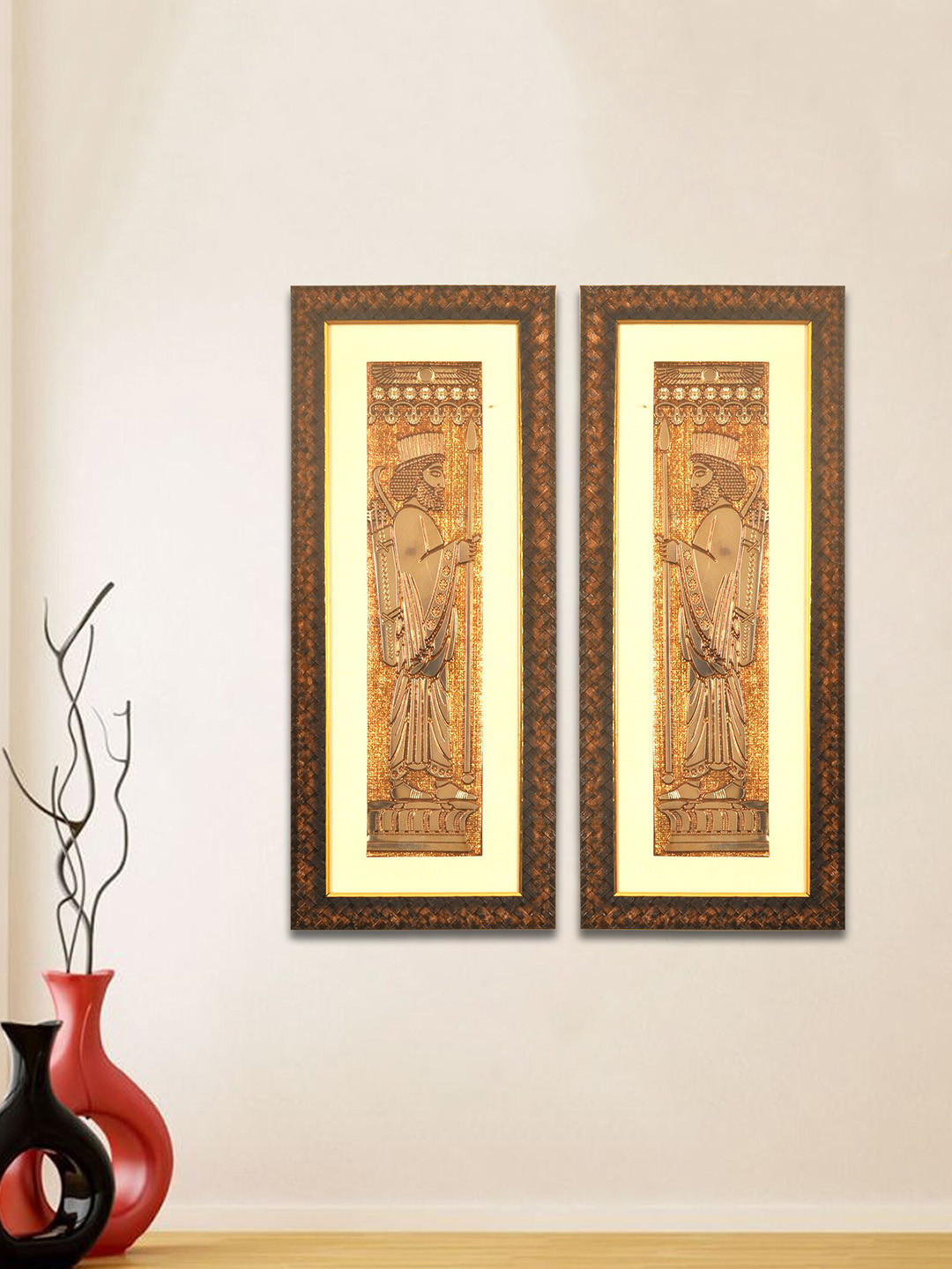 SHREE KALA HOME DECOR Set Of 2 Brown The Archaemenid Soldier Embossed Foil Wall Painting