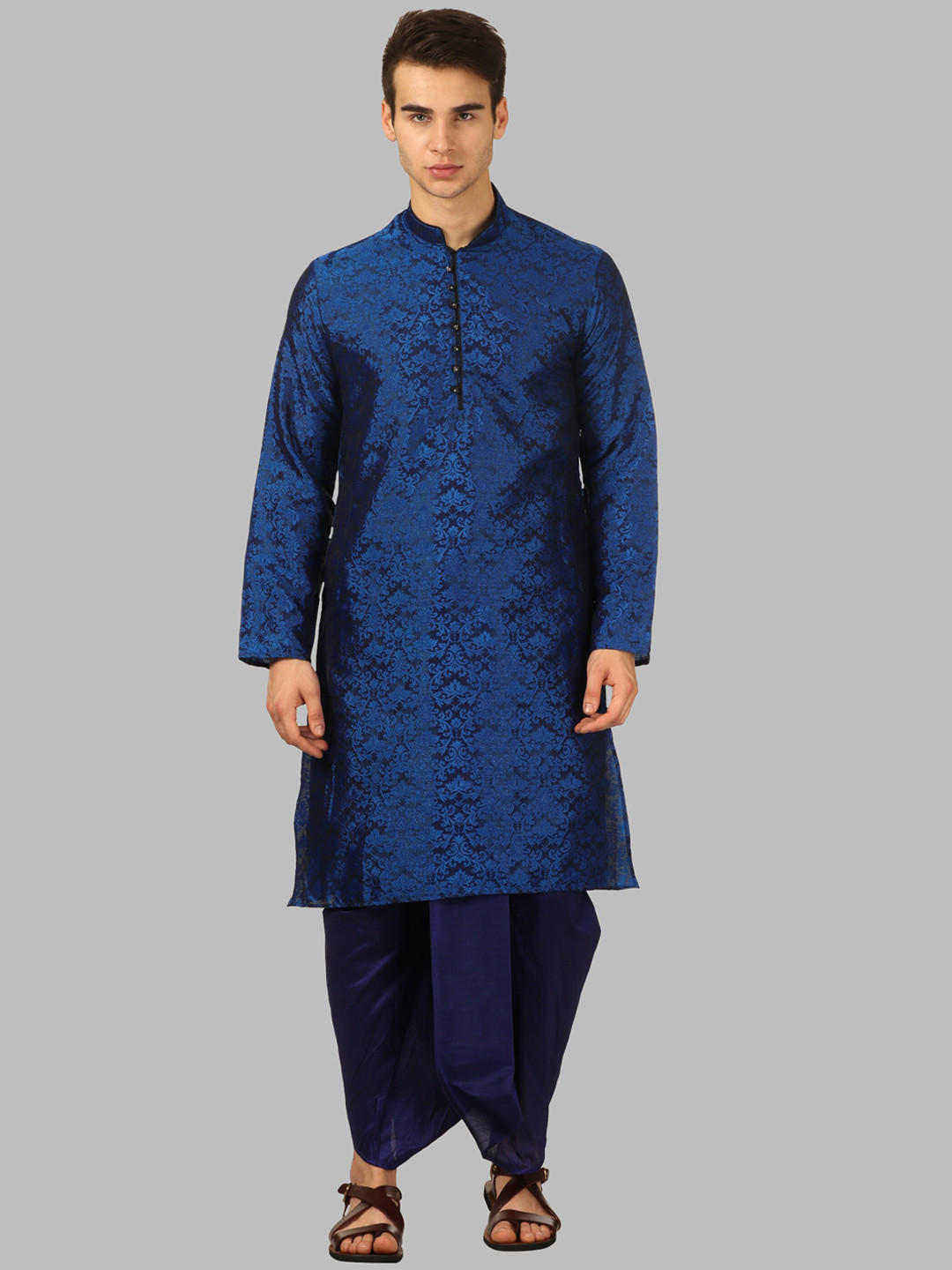 ROYAL KURTA Men Blue Floral Kurta with Dhoti Pants