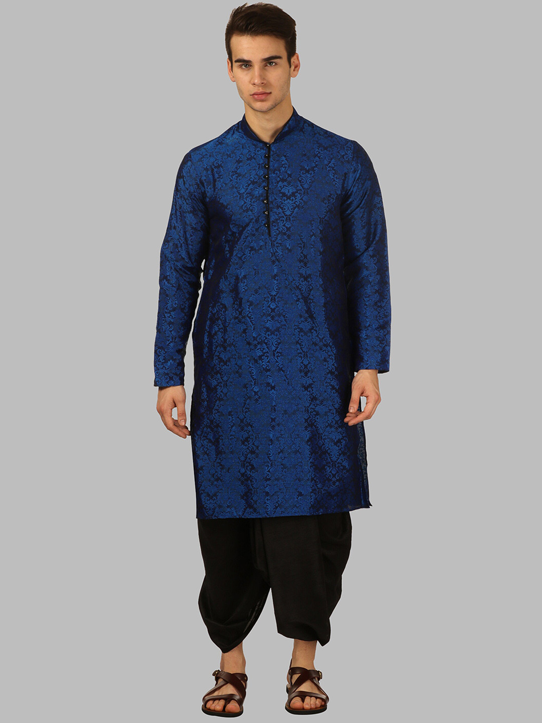 ROYAL KURTA Men Blue Floral Printed Kurta with Dhoti Pants