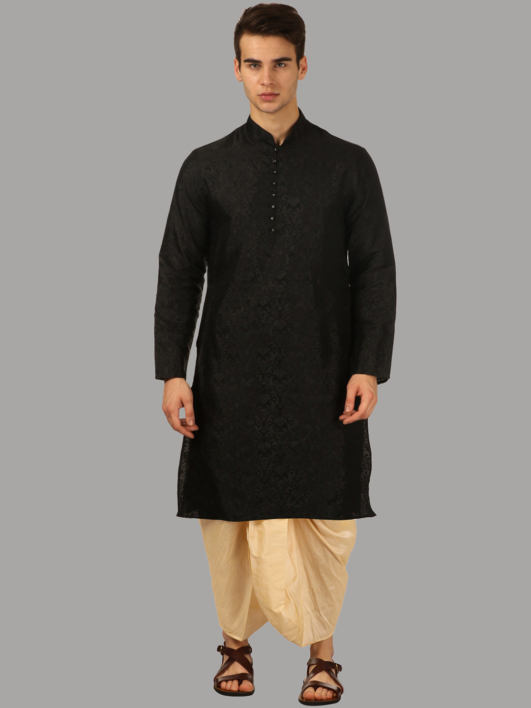 ROYAL KURTA Men Black Silk Blend Kurta with Dhoti Pants
