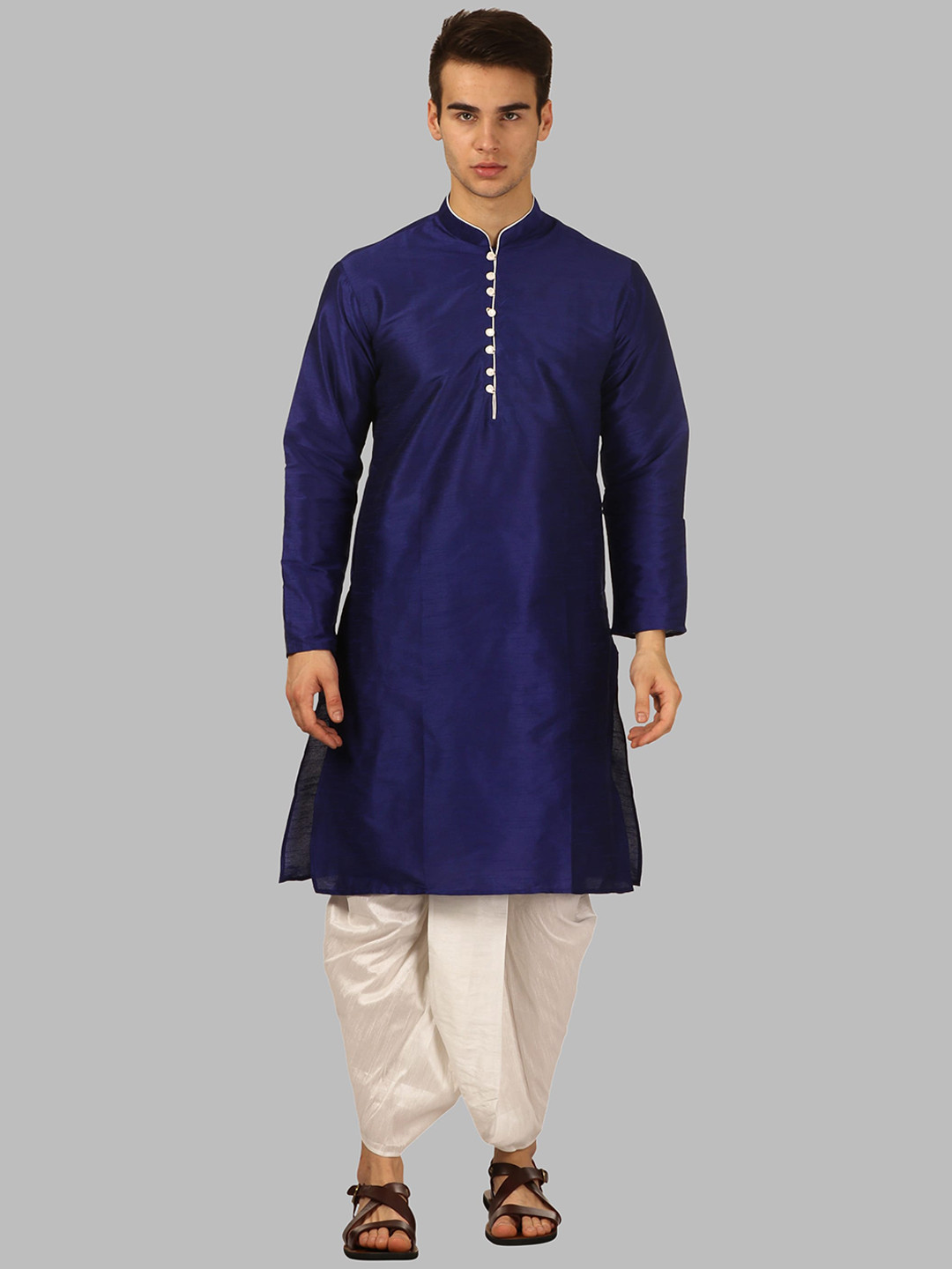 ROYAL KURTA Men Blue Silk Blend Kurta with Dhoti Pant Set