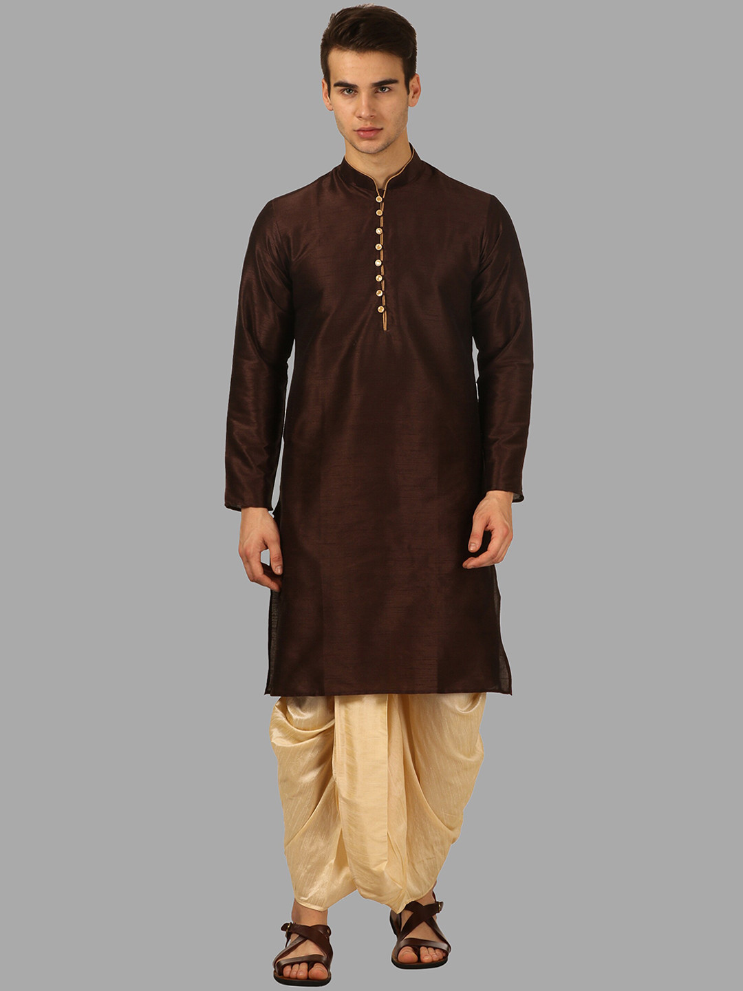 ROYAL KURTA Men Brown & Beige Kurta with Dhoti Pants