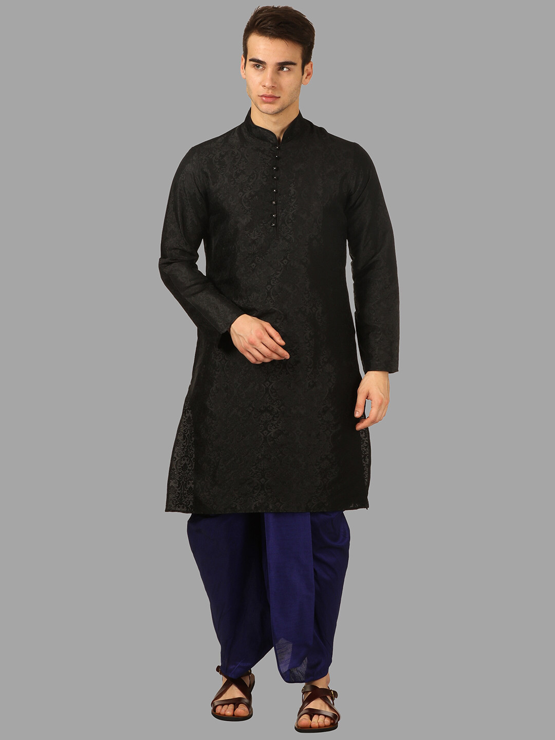 ROYAL KURTA Men Black Printed Kurta Set  with Dhoti Pants