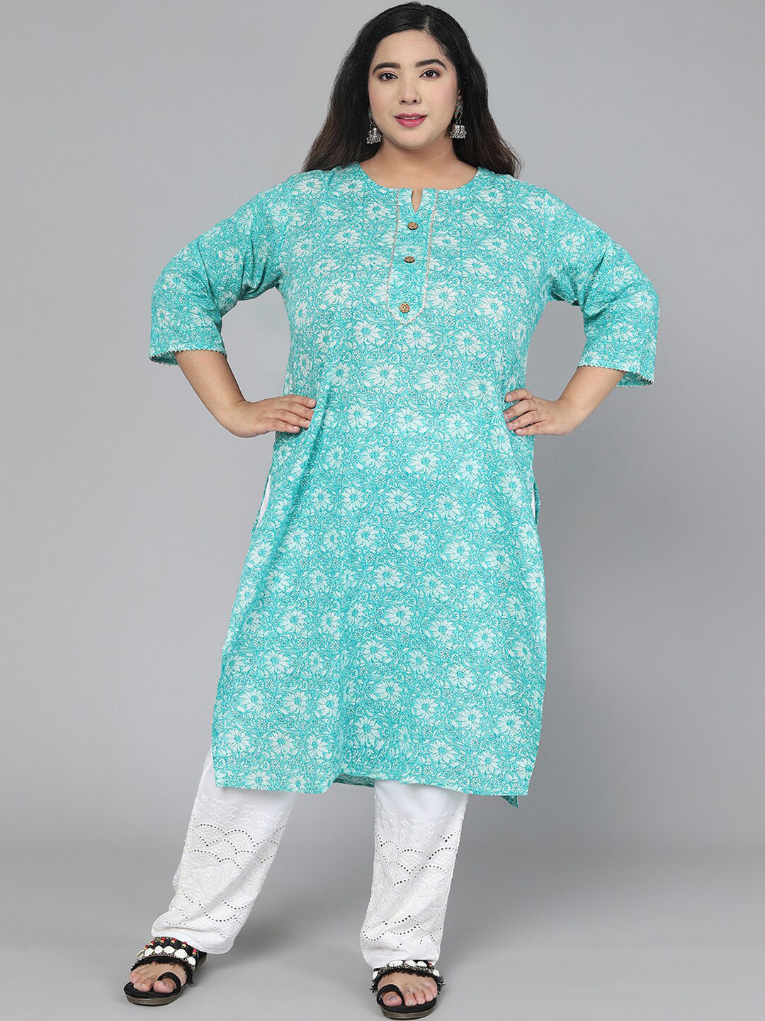 Jevi Prints Women Green Floral Printed Floral Kurta