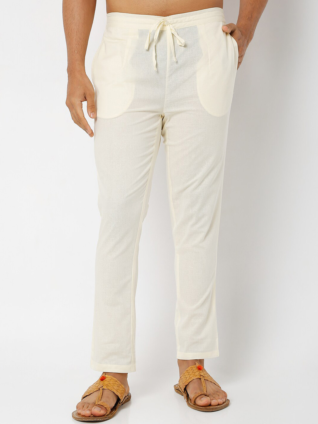 Ethnicity Men Off White Solid Poplin Pyjamas
