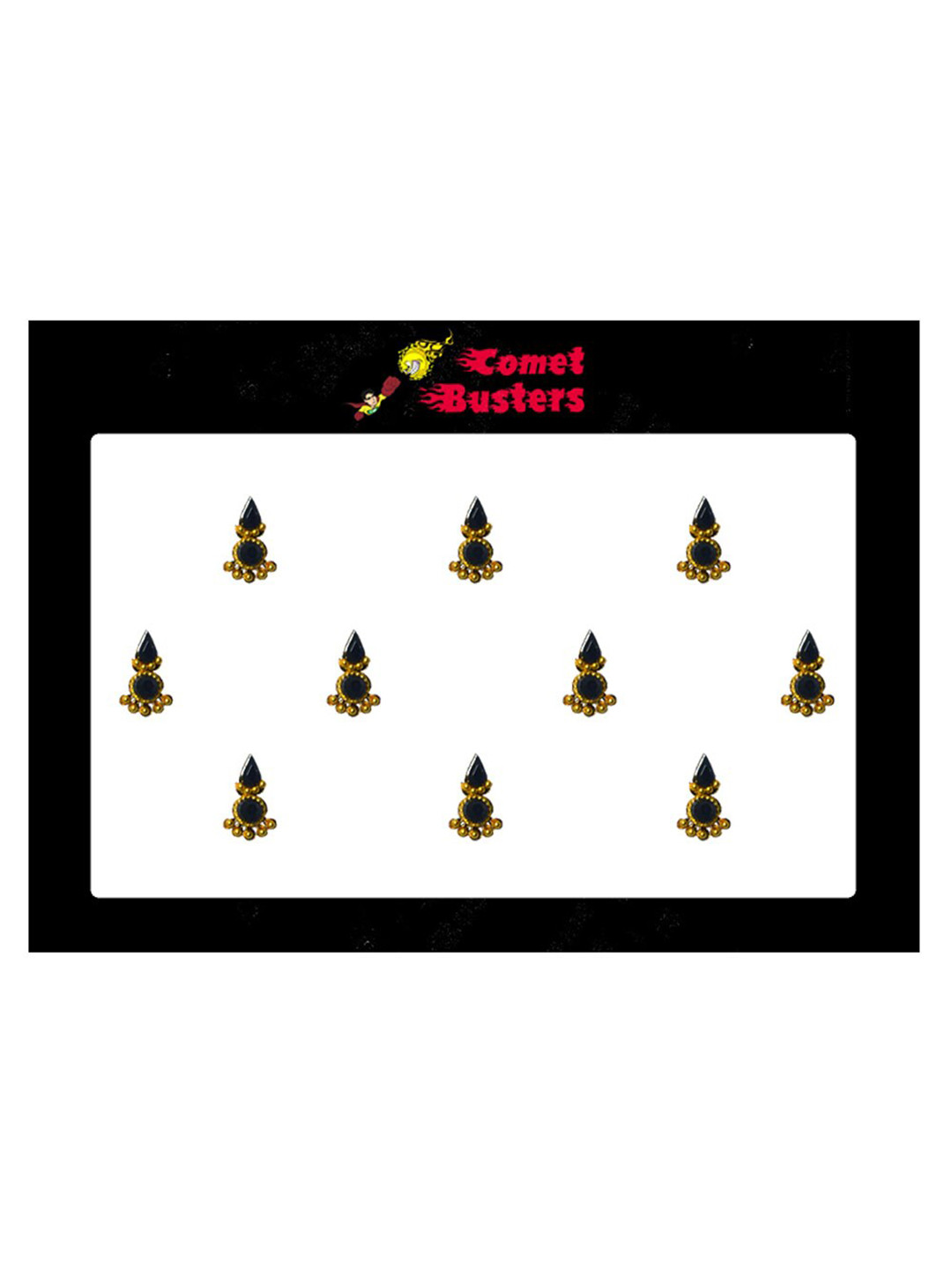 Comet Busters 10 Pcs Beaded Reusable Designer Bindis - Black & Gold-Toned